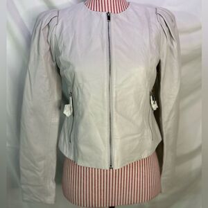 Leather Jacket White Gray Tailored Elegant Quiet Luxury Ryegrass NWT Sz XS